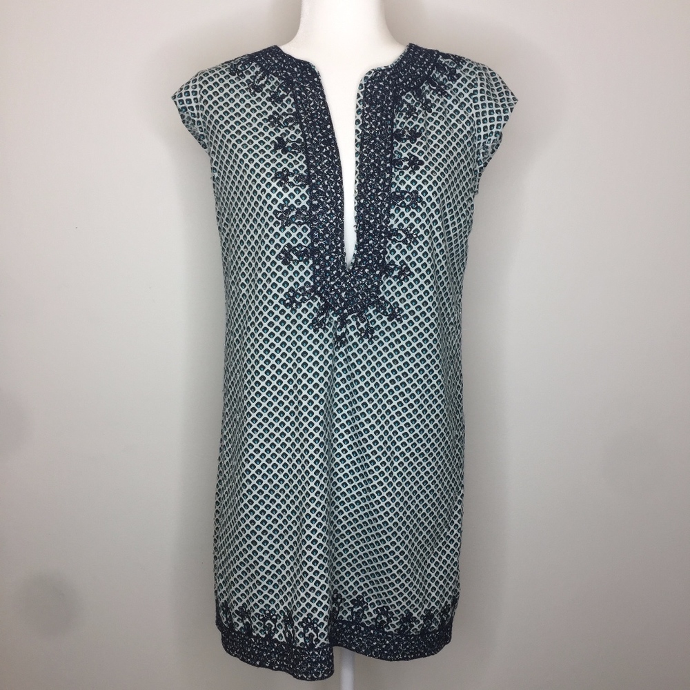 Calypso St. Barth Blue Ro Caftan Print Bead Dress